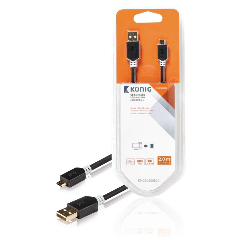 Zwart consumptie Hesje Konig USB-kabel - USB A naar Micro USB - 2 m